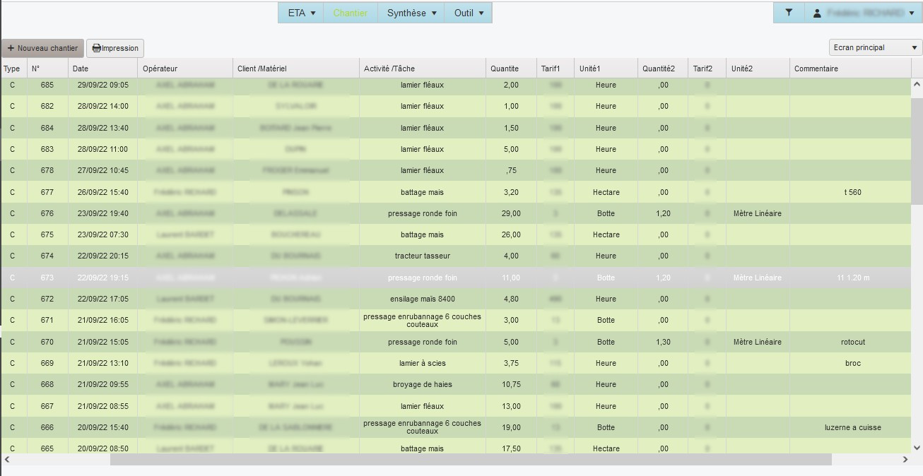 Interface saisie des bons de commandes