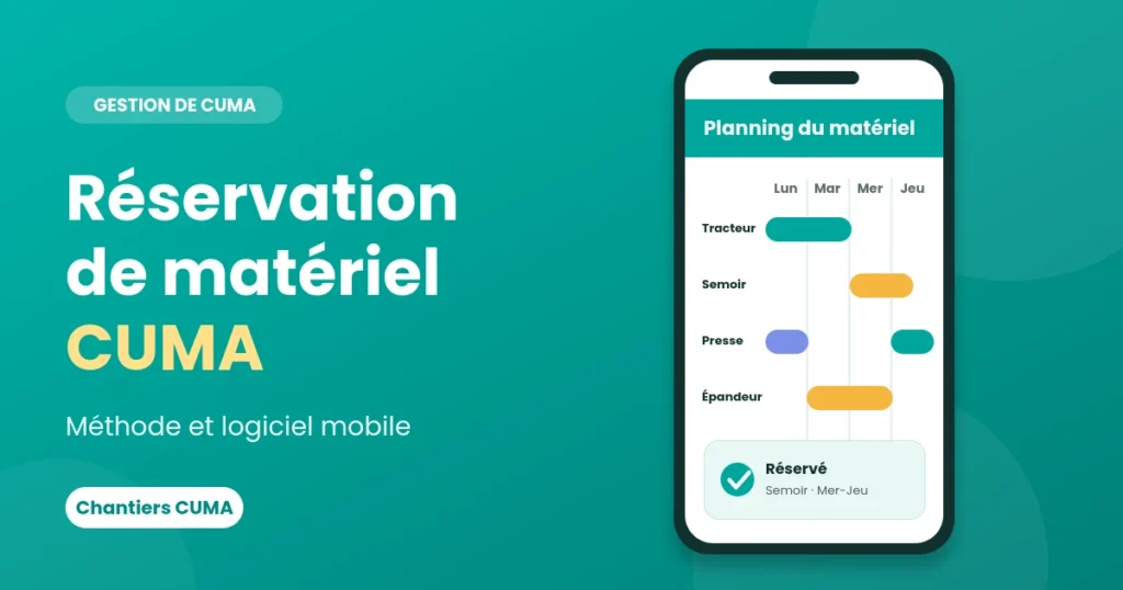 Application mobile Chantiers CUMA affichant le planning de réservation du matériel d'une CUMA