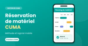 Application mobile Chantiers CUMA affichant le planning de réservation du matériel d'une CUMA
